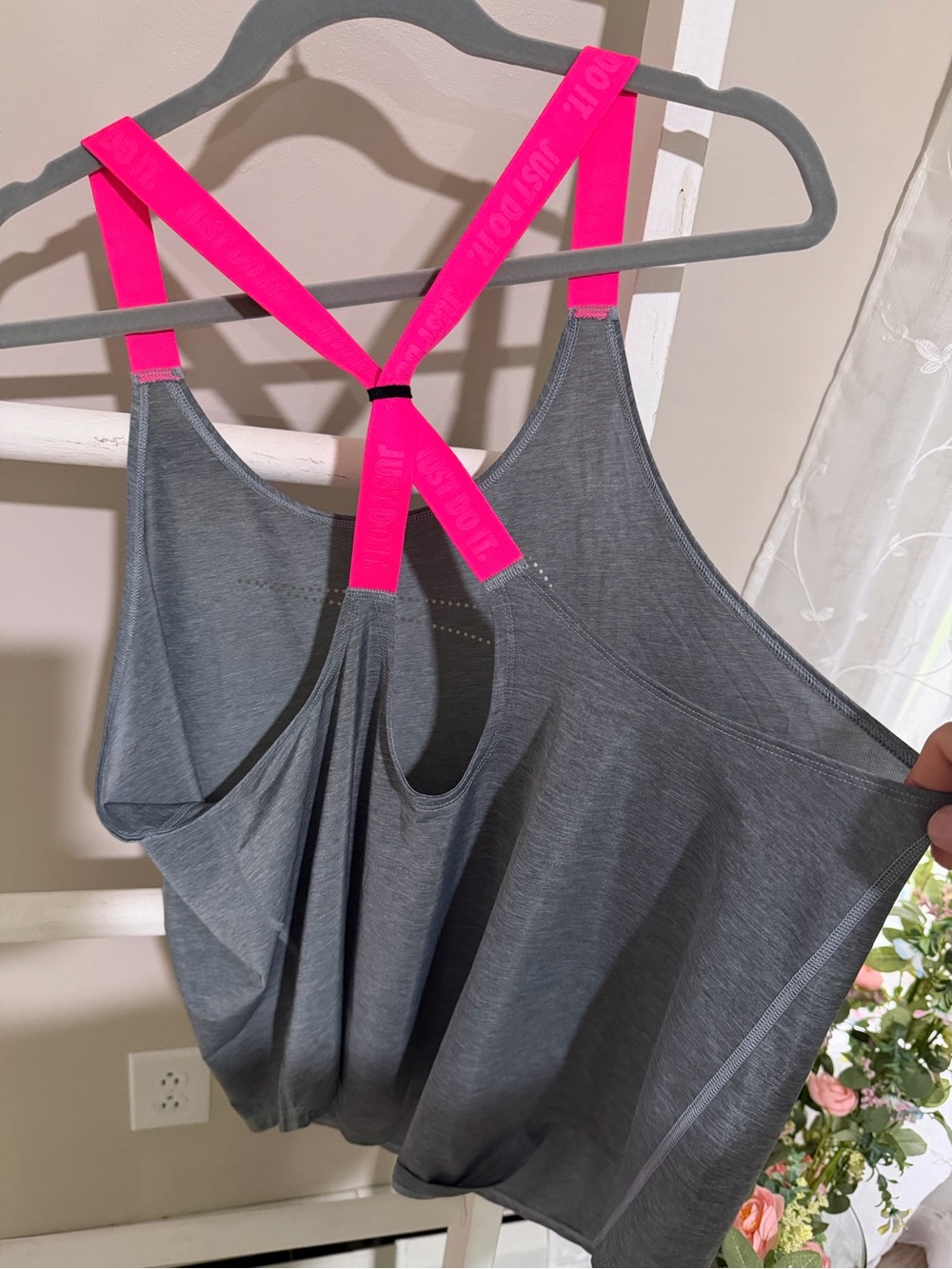 Nike Gray Tank with Pink Straps - Women's Athletic Scoop Neck - Picture 4 of 6